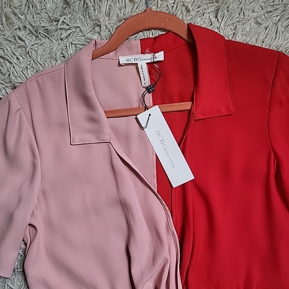 BCBGeneration Blouse Top Colorblock Split Colors Red & Pink Twist Front Size 6 - Picture 3 of 13